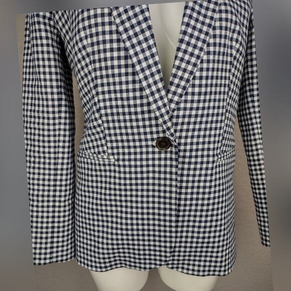 J Crew Parke Gingham Stretch Linen Blend Blazer Classic Blue Size 4 - Picture 13 of 16